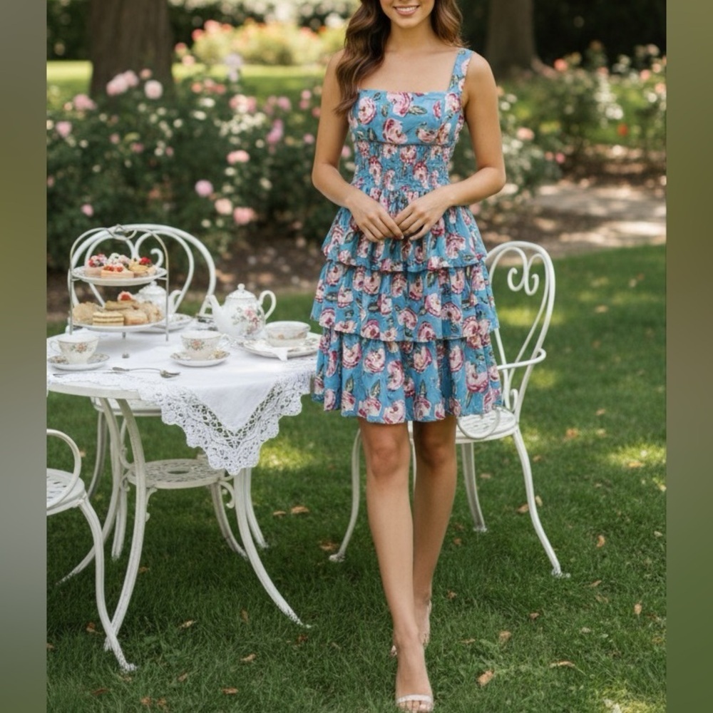 Betsey Johnson Floral Smocked Tiered Ruffle Dress